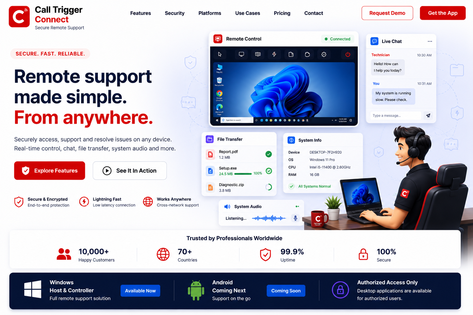 Secure remote support connecting desktop and laptop devices